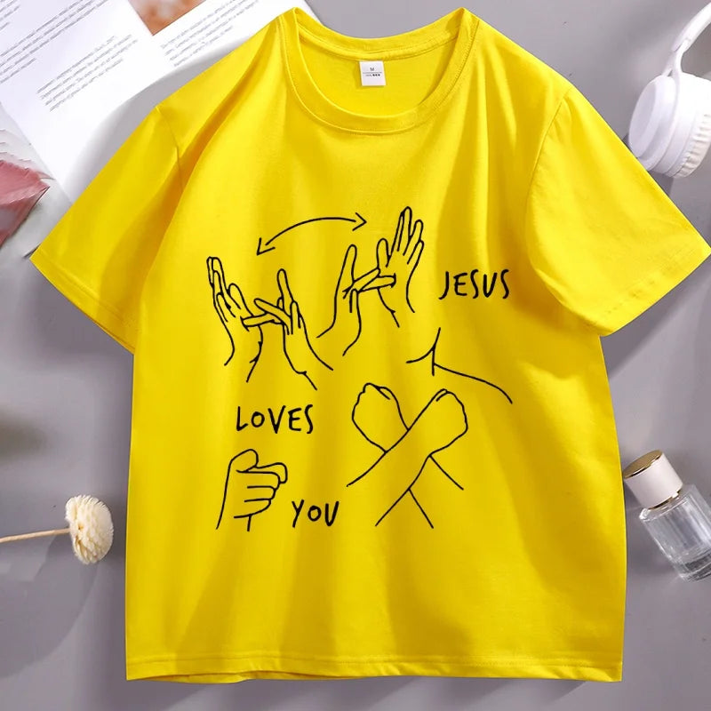 Camiseta Jesus te ama linguagem gestual