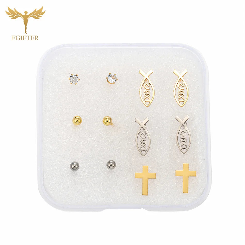 Multi-Piece Religious Stud Earring Set