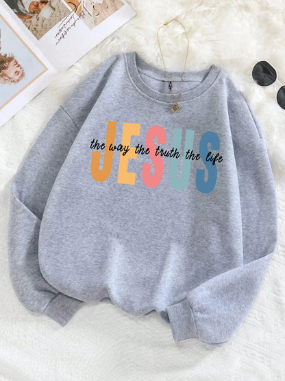 Jesus Color Letter Print Sweatshirt 