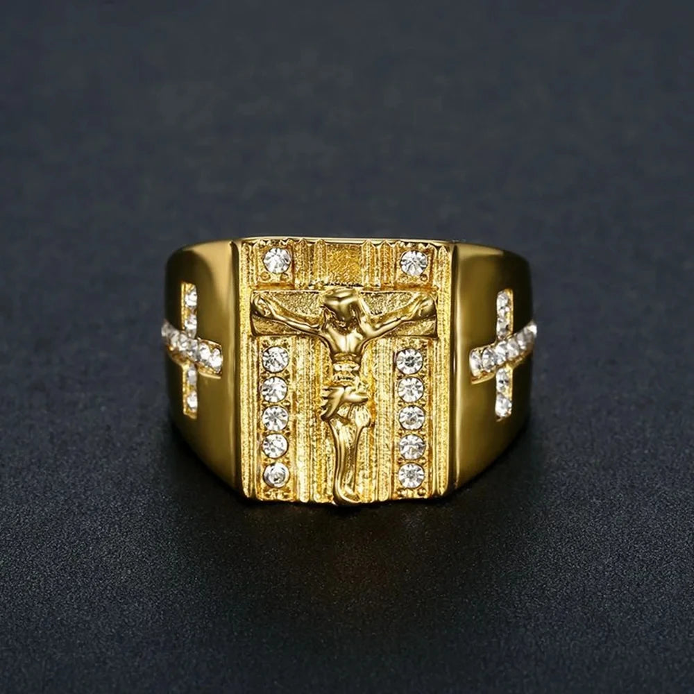 Jesus Cross with Rhinestone Ring 