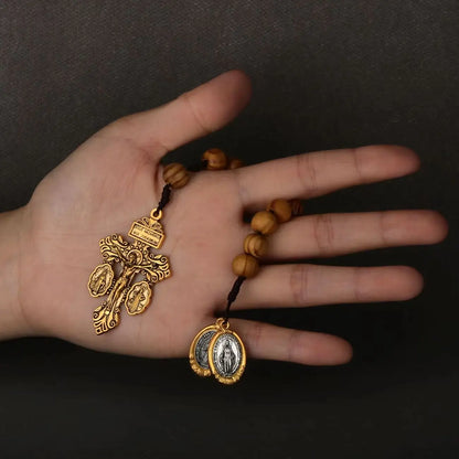 Catholic Saint Benedict Pocket Rosary with Wooden Beads