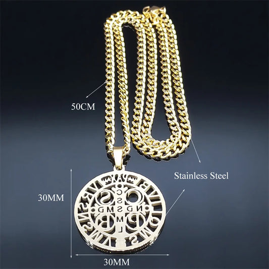 Saint Benedict Openwork Medal Necklace with 50 cm Chain