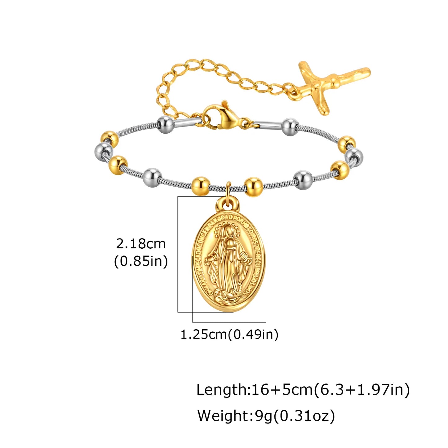 Pulseira Virgem Maria e Cruz para Mulheres
