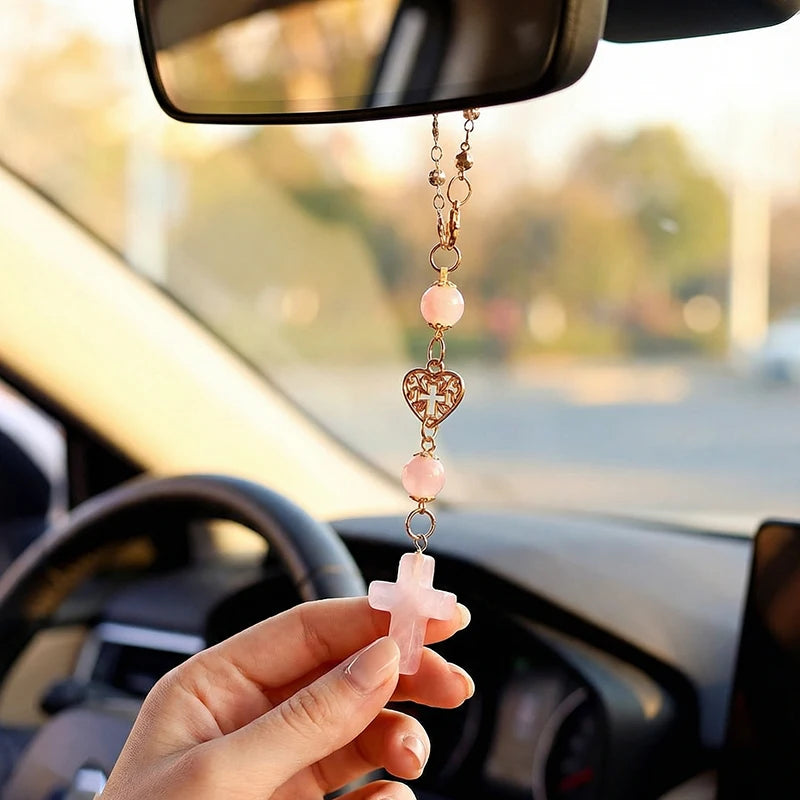 Christian Crystal Cross Car Mirror Pendant