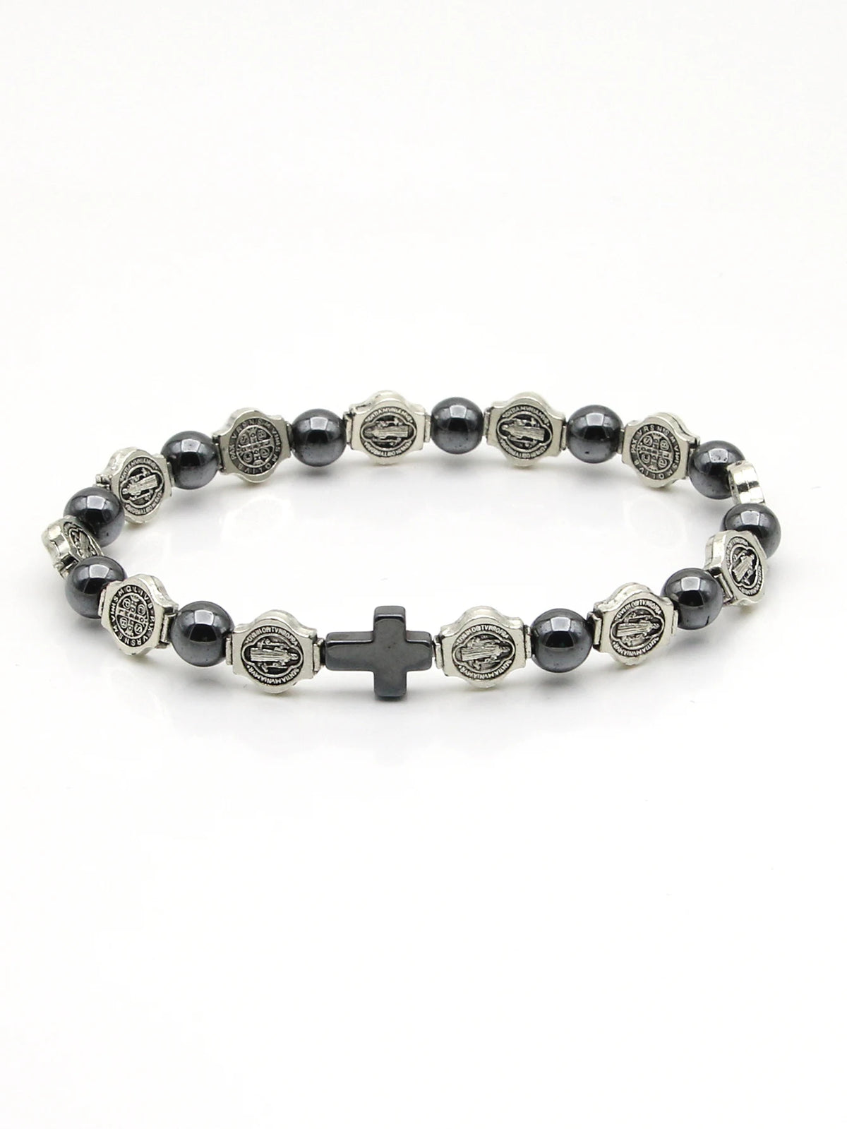 Saint Benedict Medal Bracelet with Cross and Dark Beads