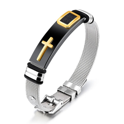 Armband mit Kreuzdetail und Silikon- oder Metallgeflechtband