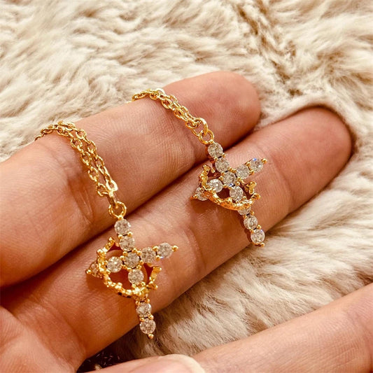 Sparkling Crown Cross Pendant Necklace