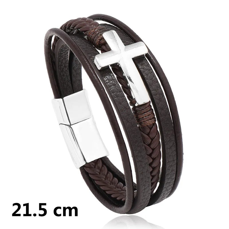 Multi-Layered Leather Cross Magnetic Bracelet