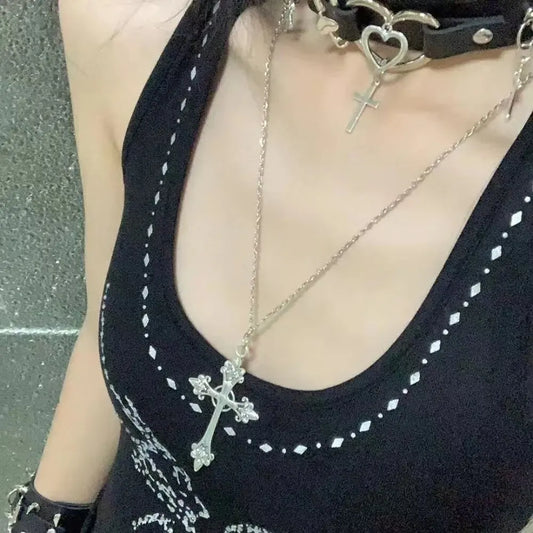 Ornate Gothic Cross Pendant Necklace