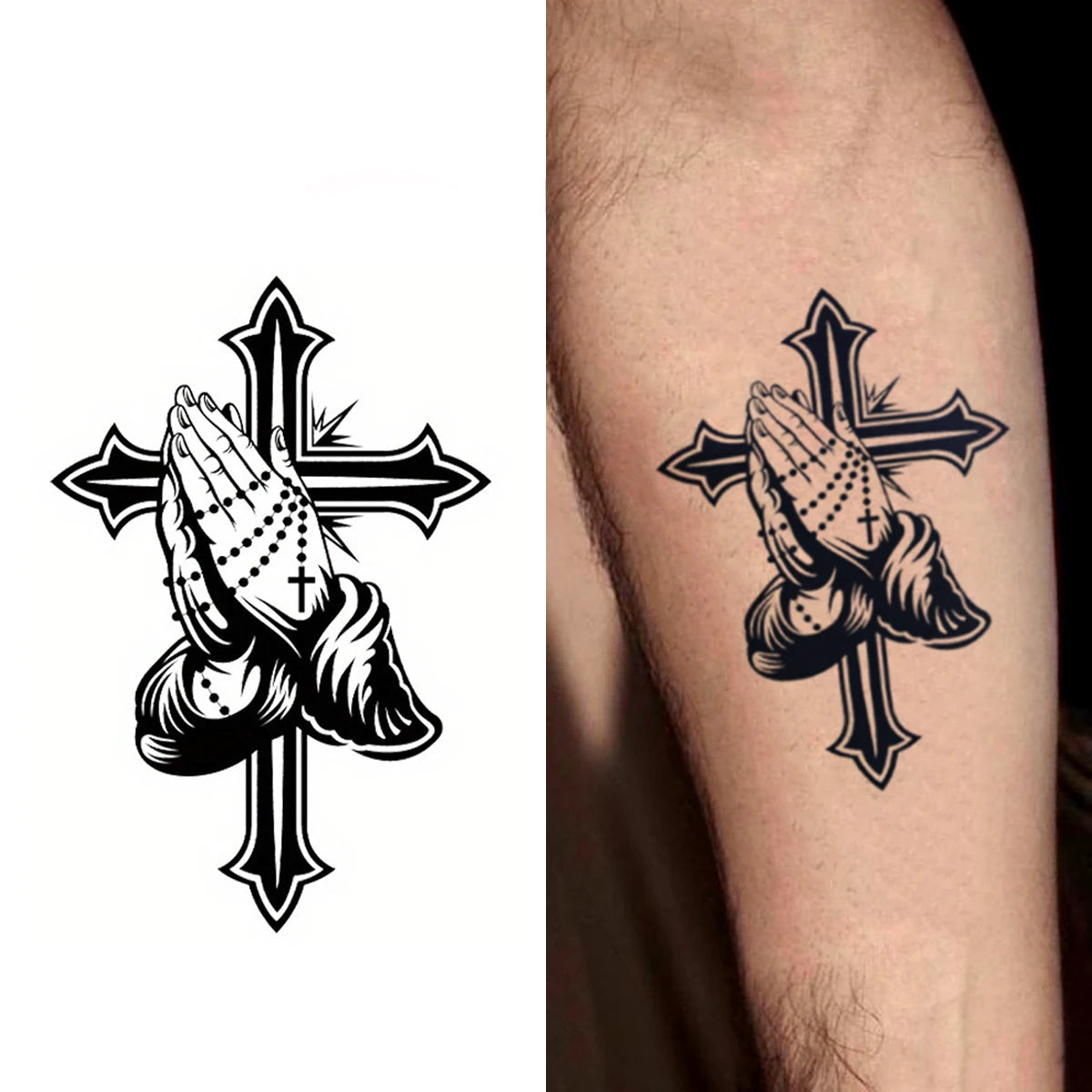 Praying Hands with Cross Temporary Tattoo