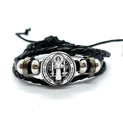 Benediktusmedaillen-Armband mit schwarzen geflochtenen Bändern