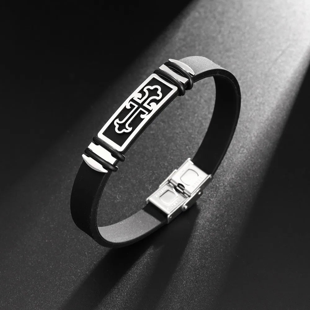 Men's Christian Cross Silicone Cuff Bracelet