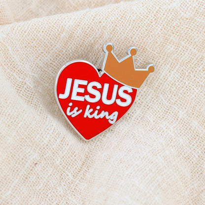 Jesus ist König-Anstecker – Rotes Herz & Krone, Emaille-Brosche