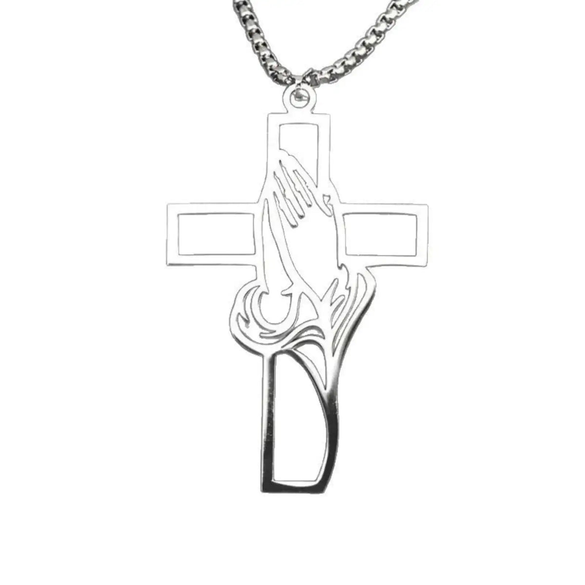 1. Halskette mit betenden Händen und Kreuzanhänger für Damen und Herren, christlicher Edelstahlschmuck als Geschenk