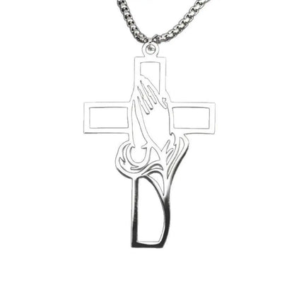 1. Halskette mit betenden Händen und Kreuzanhänger für Damen und Herren, christlicher Edelstahlschmuck als Geschenk