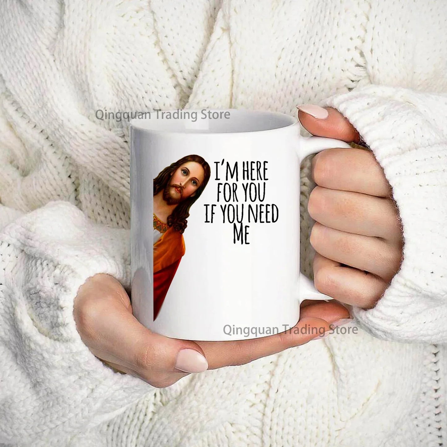 Humorous Jesus Peeking Enamel Mug