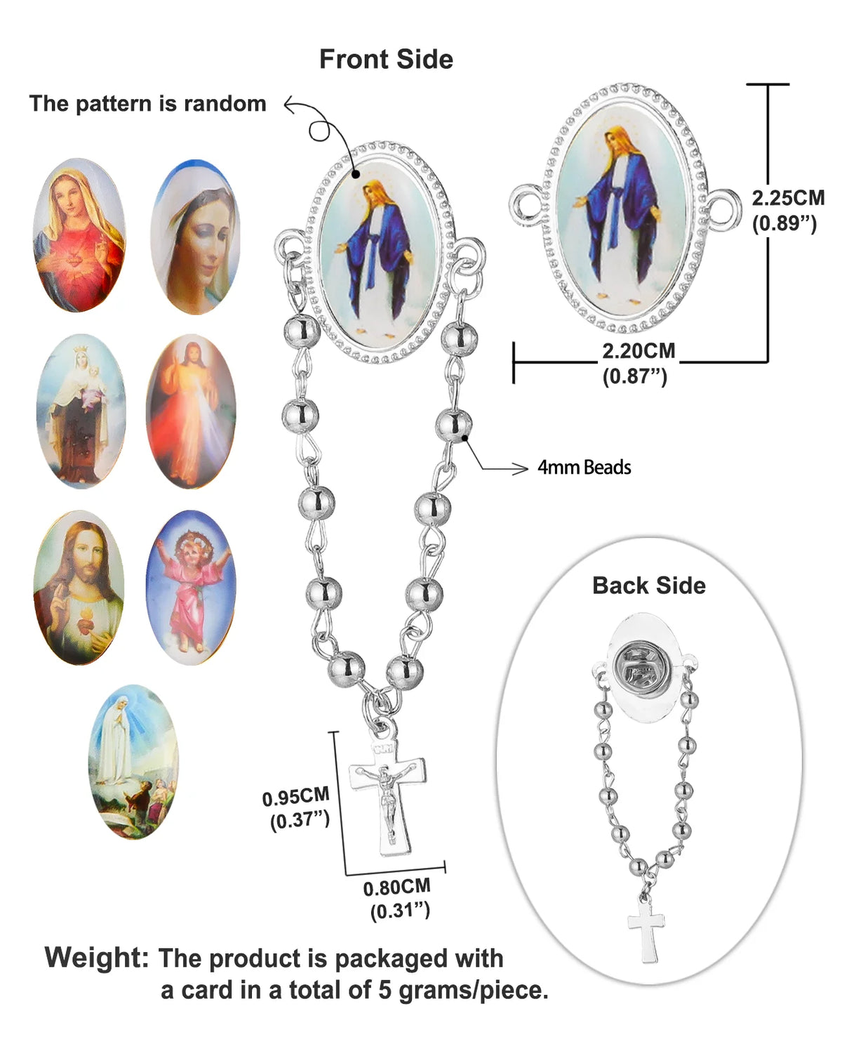 Broches religiosos inspirados en el rosario, set de 5