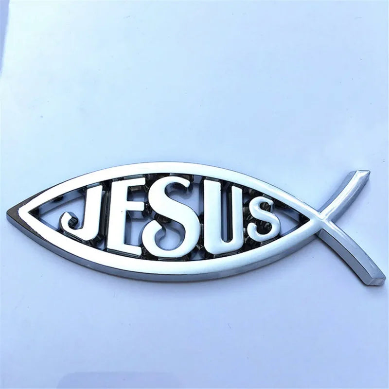 Emblema Cristão Cromado Peixe JESUS