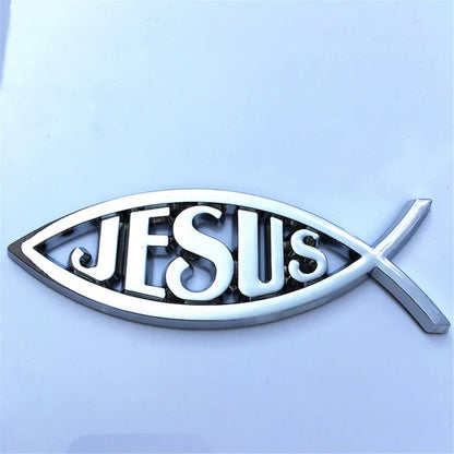 Emblema Cristão Cromado Peixe JESUS