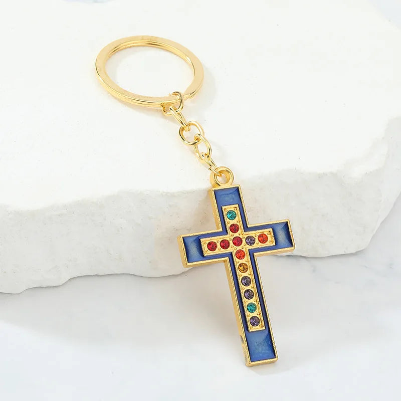 Colorful Rhinestone Cross Keyring Collection