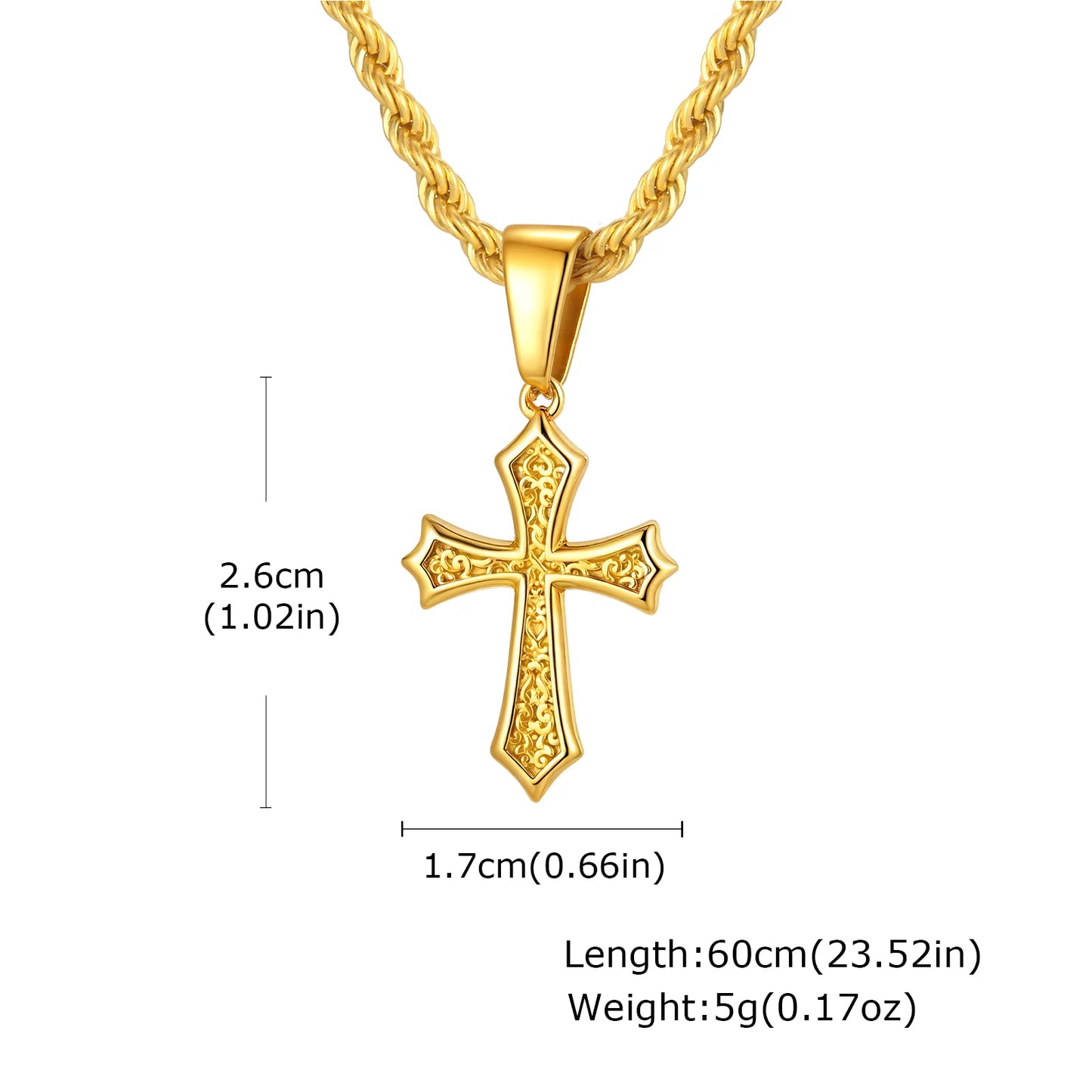 Ornate Textured Cross Pendant Necklace