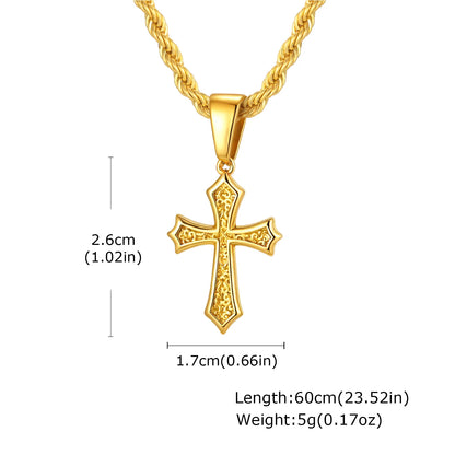 Ornate Textured Cross Pendant Necklace