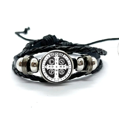 Benediktusmedaillen-Armband mit schwarzen geflochtenen Bändern