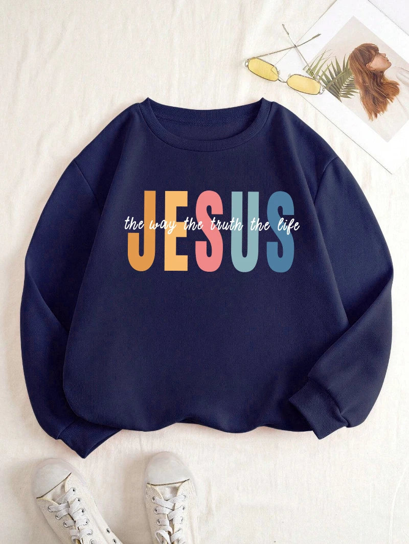 Jesus Color Letter Print Sweatshirt 