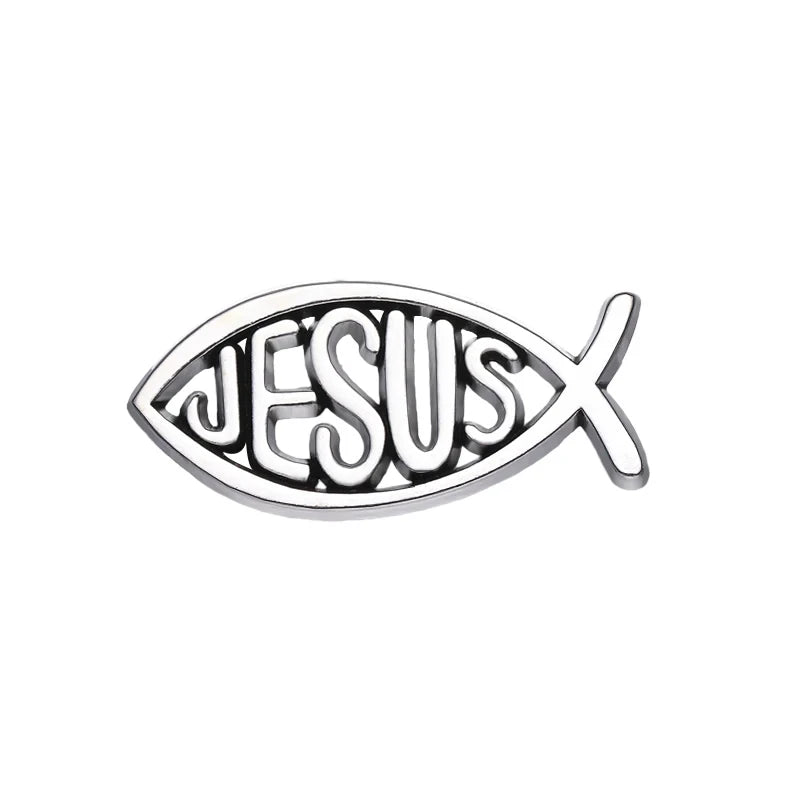 Broche de fe cristiana en cuatro diseños color plata