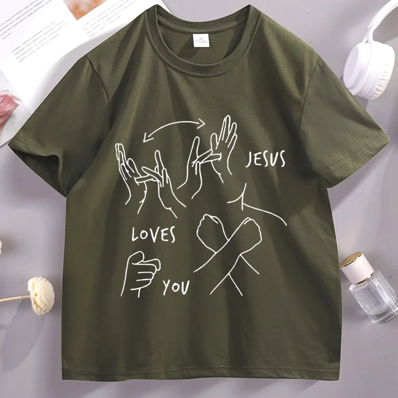 Camiseta Jesus te ama linguagem gestual