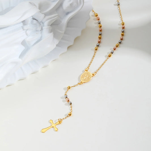 Virgin Mary Rosary Necklace – Stainless Steel Cross