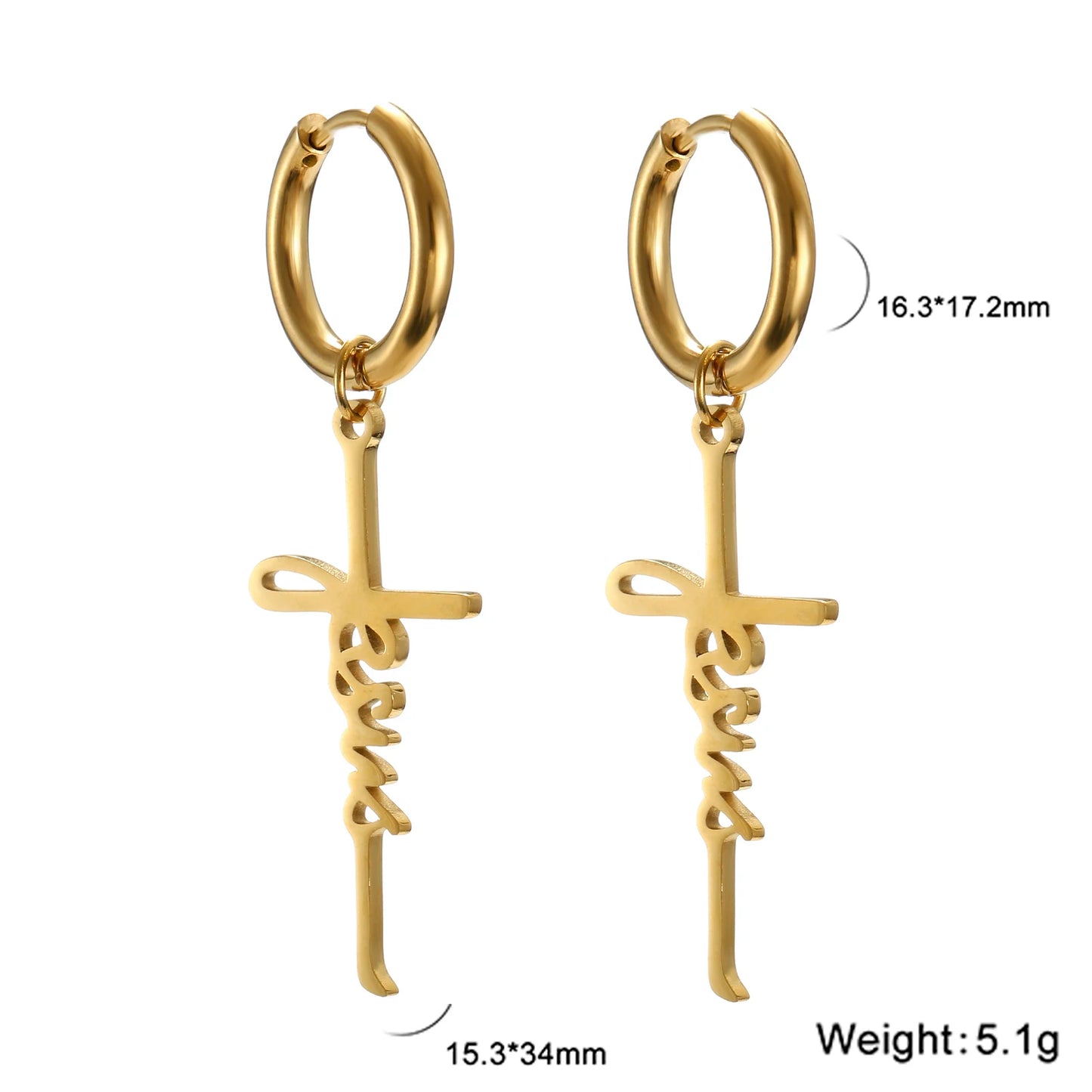 Jesus and Cross Dangle Hoop Earrings