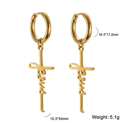 Jesus and Cross Dangle Hoop Earrings