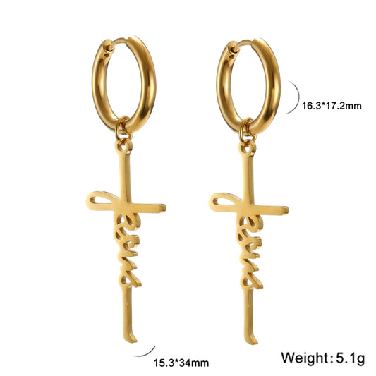 Jesus and Cross Dangle Hoop Earrings