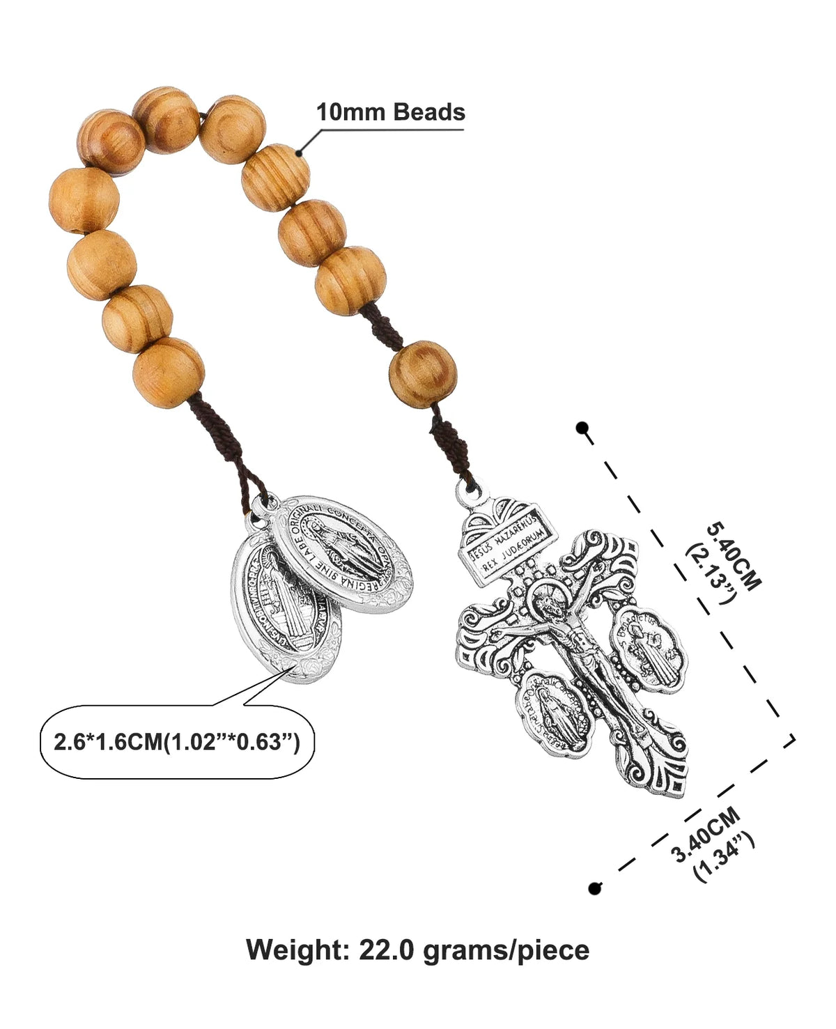 Catholic Saint Benedict Pocket Rosary with Wooden Beads