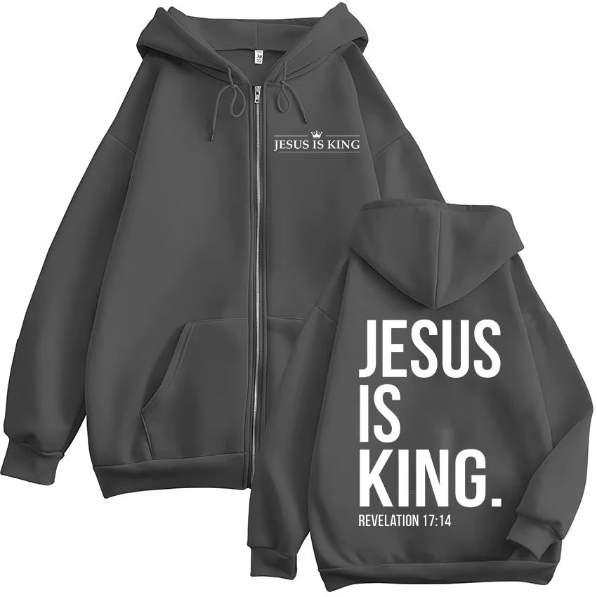 Jesus Is King Christian Verse Zip Hoodie 