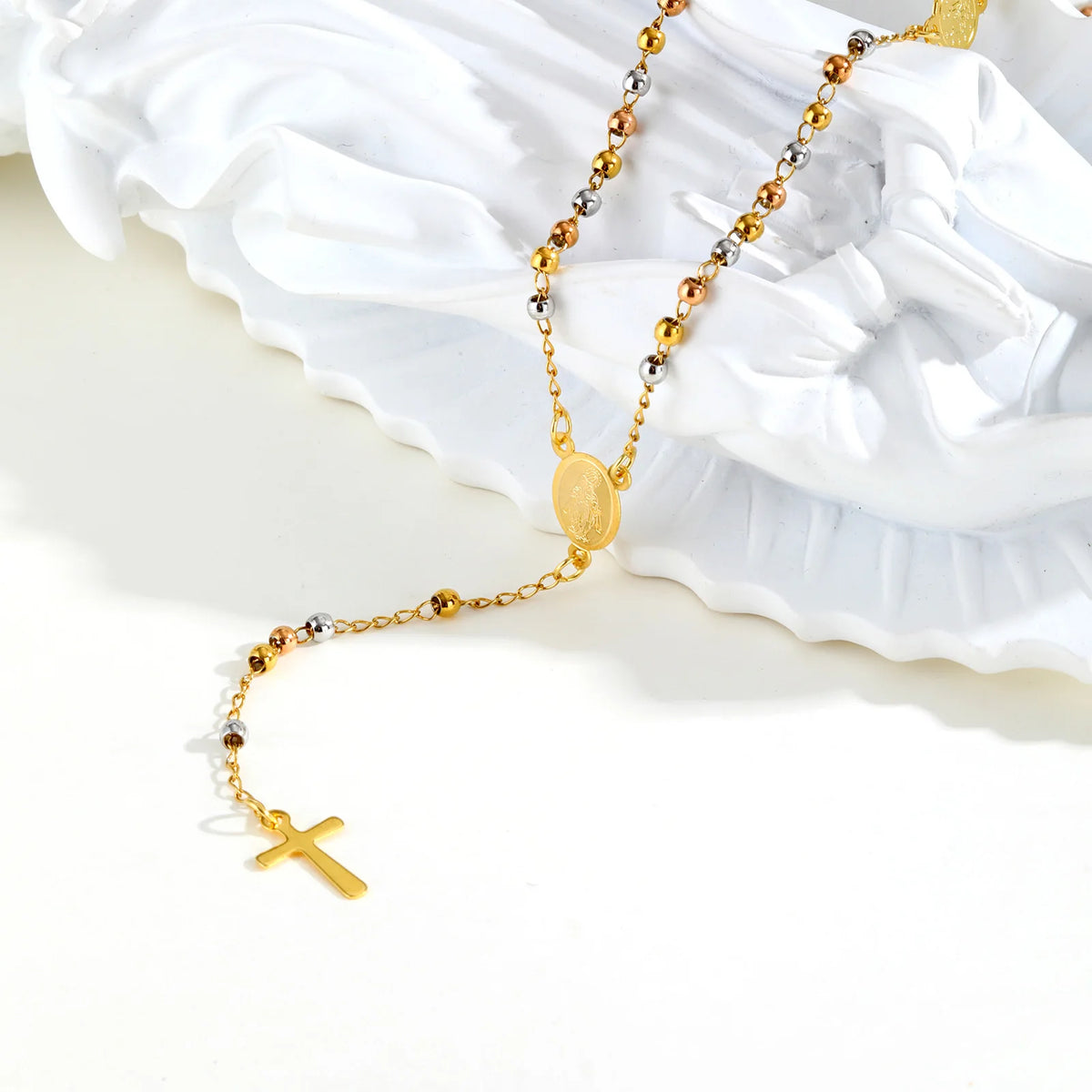 Virgin Mary Rosary Necklace – Stainless Steel Cross