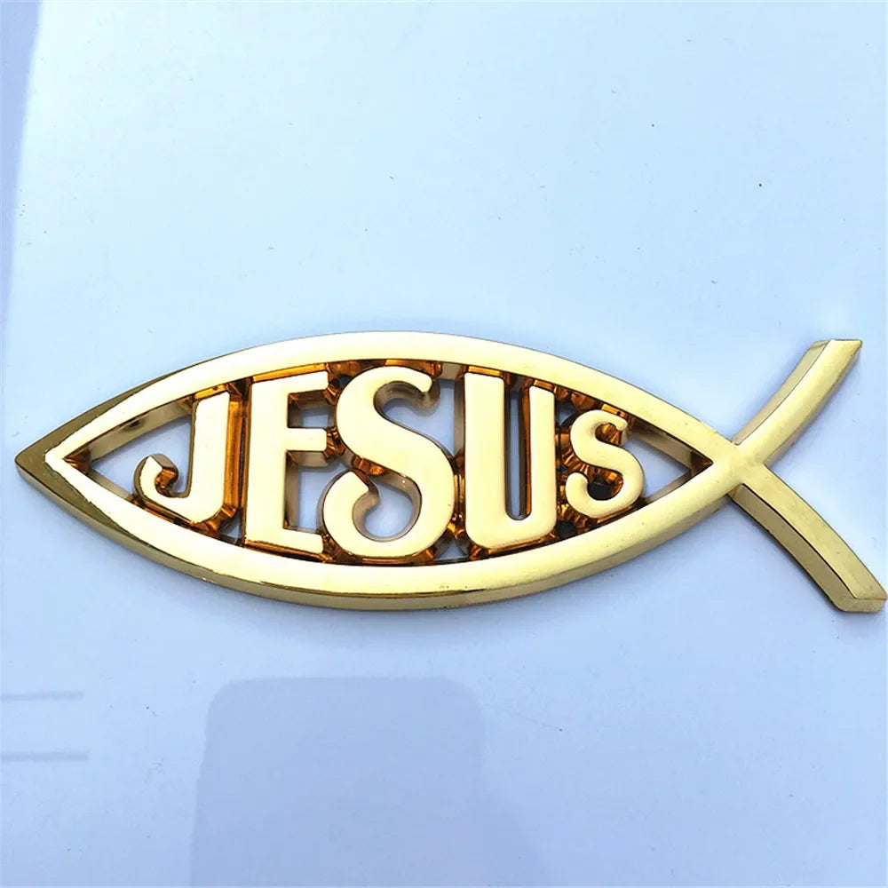 Emblema Cristão Cromado Peixe JESUS