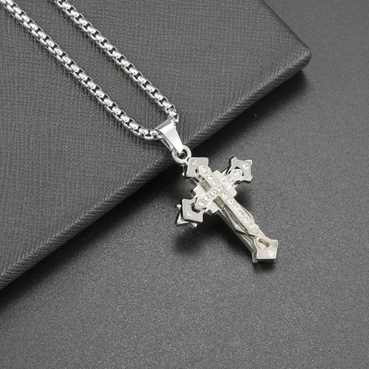 1. Collana di alta qualità con croce in acciaio al titanio, anti-scolorimento, catena con ciondolo hip-hop da uomo, imponente e alla moda, nuovo modello elegante da uomo e donna