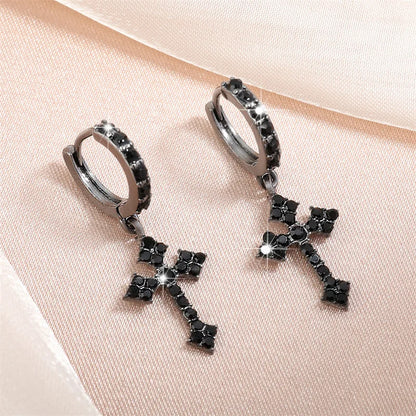 1. Klassische Ohrringe mit Kreuz und Kristall im Point-Drill-Stil, austauschbar, in edlem Weiß, für Damen und Herren, Hip-Hop-Partyschmuck, Geschenk