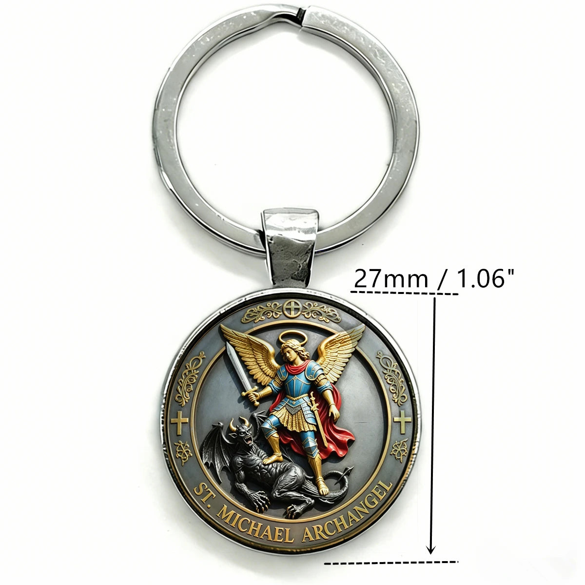 Saint Michael Archangel Keychain with Cross