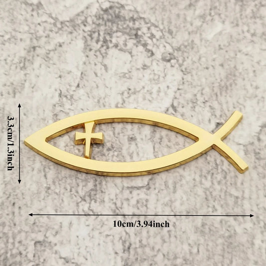 Christian Fish Car Emblem – 3D Metal Ichthys with Cross