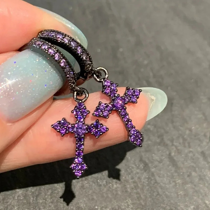 1. Klassische Ohrringe mit Kreuz und Kristall im Point-Drill-Stil, austauschbar, in edlem Weiß, für Damen und Herren, Hip-Hop-Partyschmuck, Geschenk