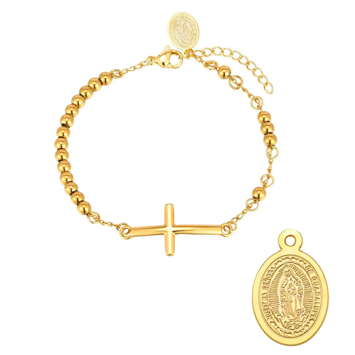 Pulseira Cruz e Medalha em Ouro