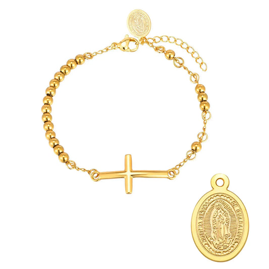 Gold Cross and Medal Bracelet