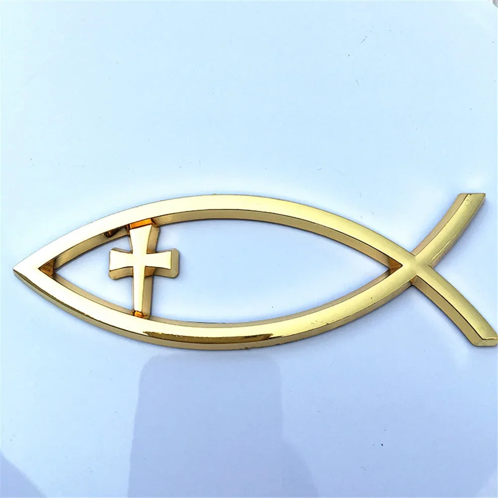 Emblema Cristão Cromado Peixe JESUS