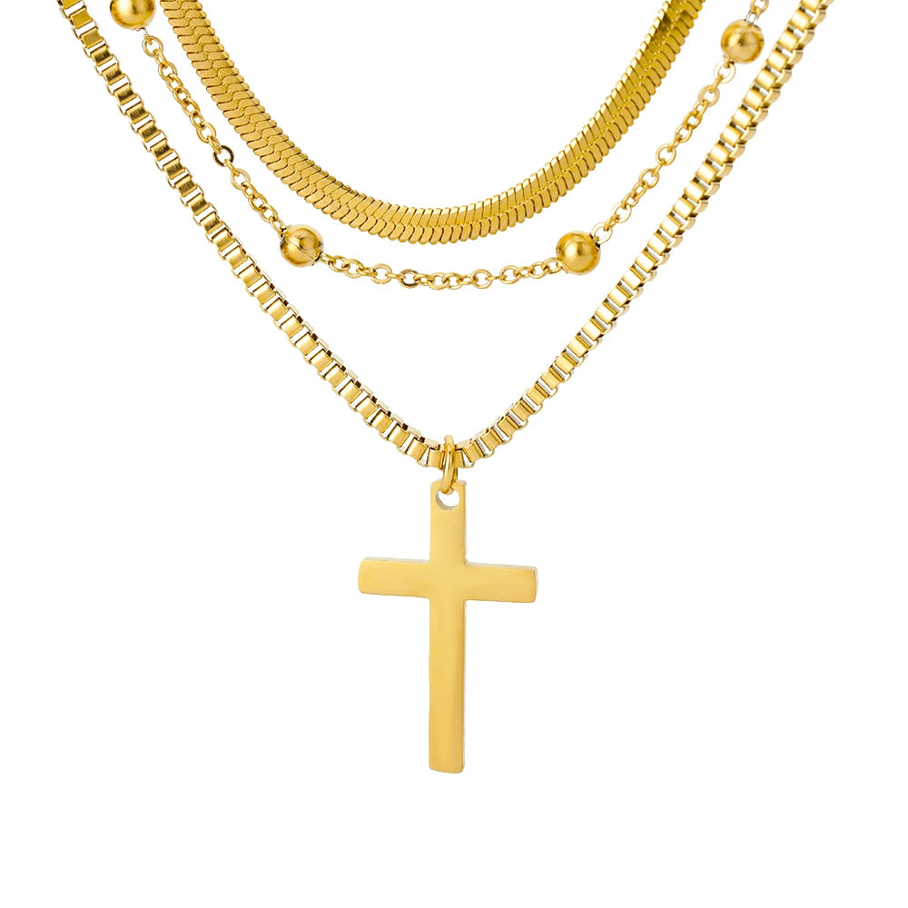 Stainless Steel Cross Necklace - Jesus Crucifix Pendant