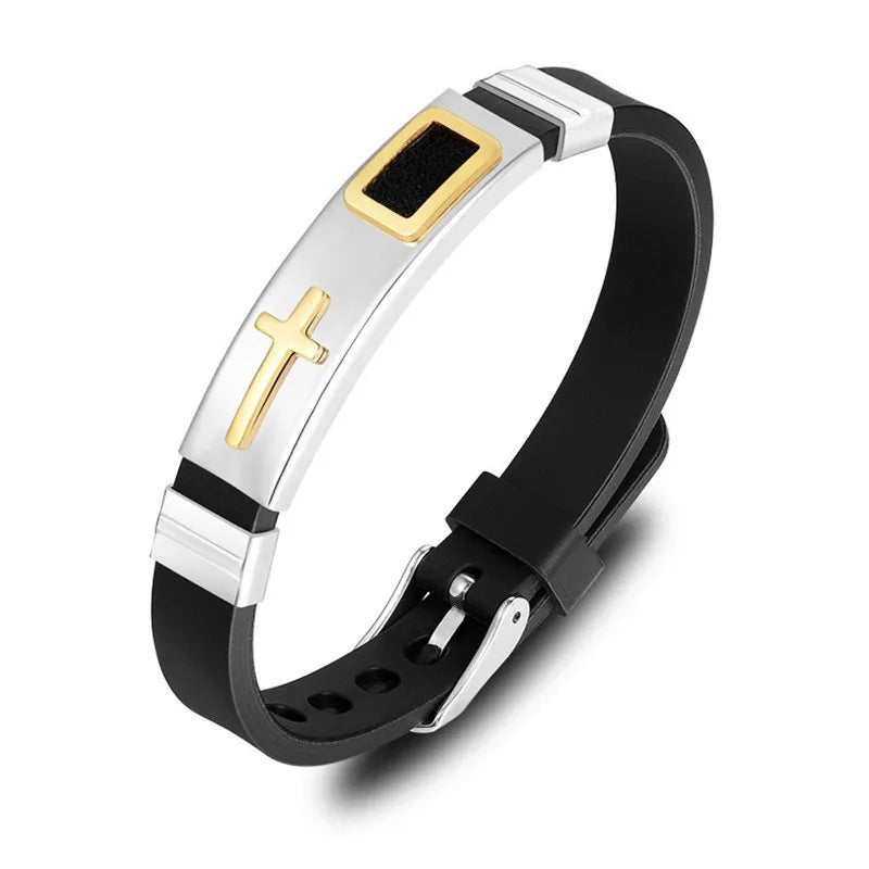 Armband mit Kreuzdetail und Silikon- oder Metallgeflechtband