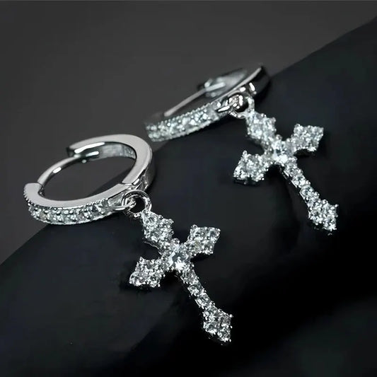 Sparkling Cross Hoop Earring
