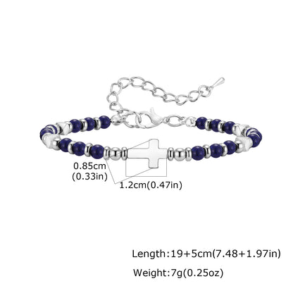 1. Trendiges Herrenarmband mit Natursteinperlen, Kette mit Boho-Kreuzanhängern, Schmuckgeschenk für Ehemann, Vater oder Sohn